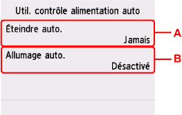 Écran de paramétrage du contrôle automatique de l'alimentation